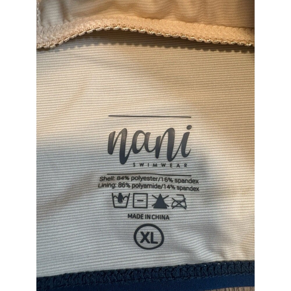 NWT NANI Swimwear Solstice Blue Patchwork Crop Bikini One Shoulder Top Sz XL - Picture 6 of 6